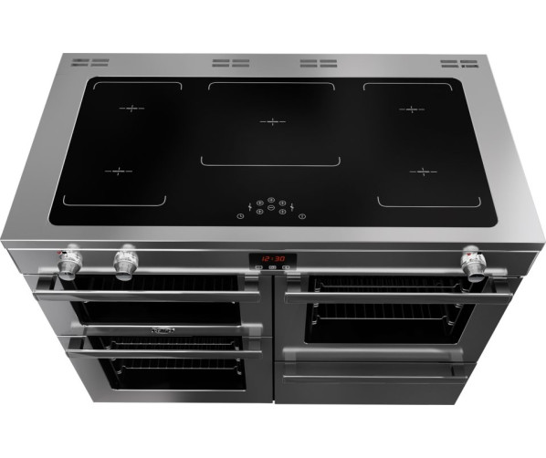 De Belling Cookcentre 110 Ei prof.rvs beschikt over vijf inductie kookzones en heeft tiptoets bediening in het midden