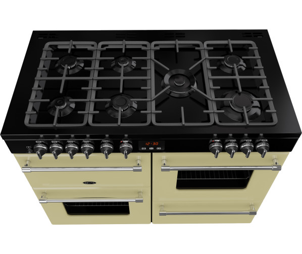 De Belling Farmhouse 110 DFT crème is voorzien van 7 gasbranders waaronder een 4,0 kW sterke wokbrander