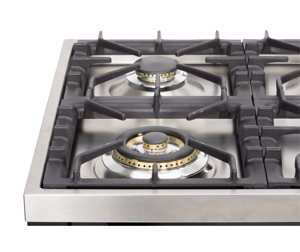 De wokbrander linksvoor is bij een Boretti fornuis met Dual Fuel uitgevoerd met een vermogen van 5,0 kW
