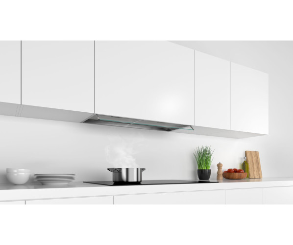 De Bosch DBB96AF50 inbouw afzuigkap is strak afgewerkt met glazen rand