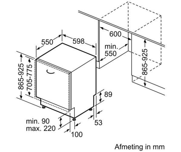 Maattekening Constructa CG4B04V9 inbouw vaatwasser
