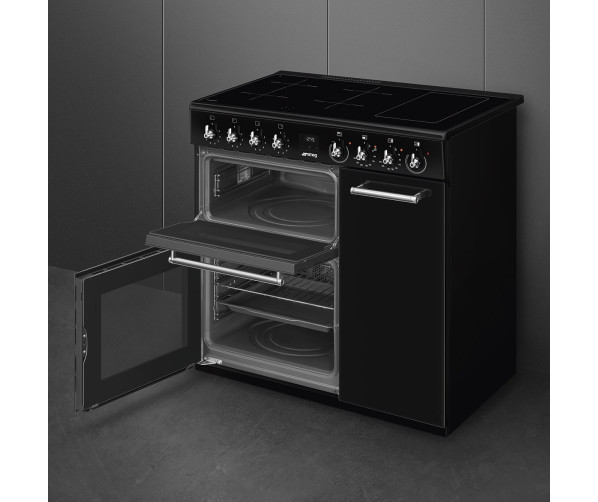 Smeg CX93IMBL inductie fornuis met 3 ovens - zwart - 90 cm. breed