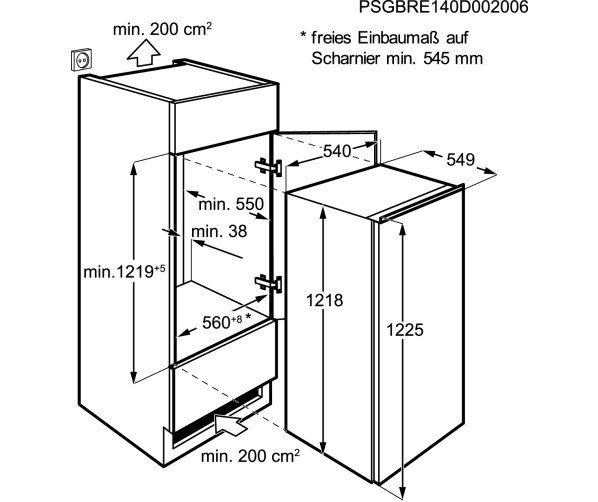 Maattekening Electrolux ERN2201AOW inbouw koelkast