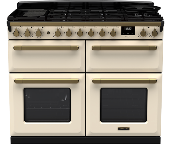 Crèmekleurig Falcon Estel Deluxe 110 fornuis met elektrische ovens en HandyRack