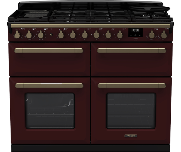 Falcon Estel Deluxe 110 gasfornuis bordeaux rood met chrome details