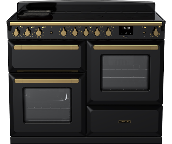 Zwart Falcon Estel Deluxe 110 inductie fornuis met digitale klok en rijslade