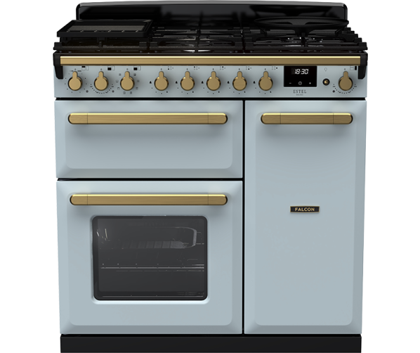 Falcon Estel Deluxe 90 fornuis in misty blue met retro uitstraling