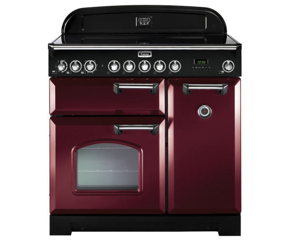 Falcon Classic Deluxe 90 inductie fornuis in Cranberry met chroom beslag