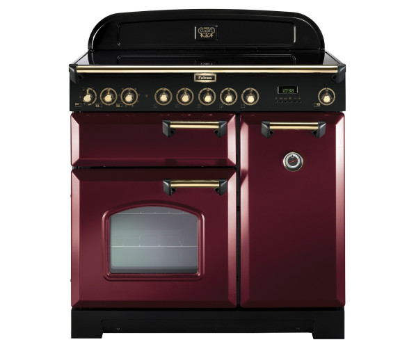 Falcon Classic Deluxe 90 inductie fornuis in Cranberry met messing beslag