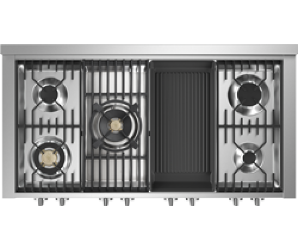 Foto van het kookgedeelte van de Genesi G12FF-4TM rvs fornuis