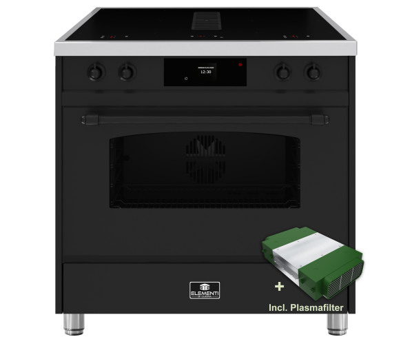 Elementi di Cucina IC9034-MZ-IX-B inductie fornuis met afzuiging - zwart - klassiek