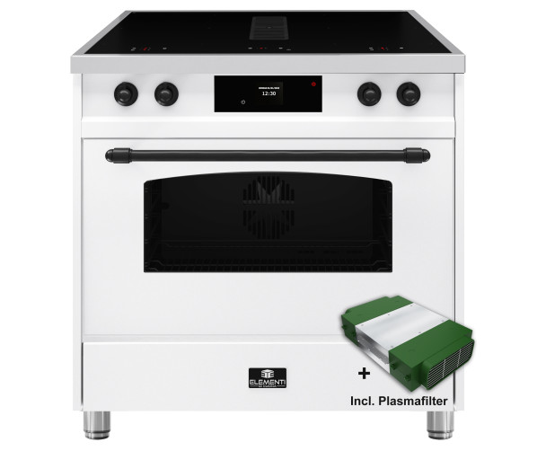 Elementi di Cucina IC9034-WT-IX-B inductie fornuis met afzuiging - wit - klassiek