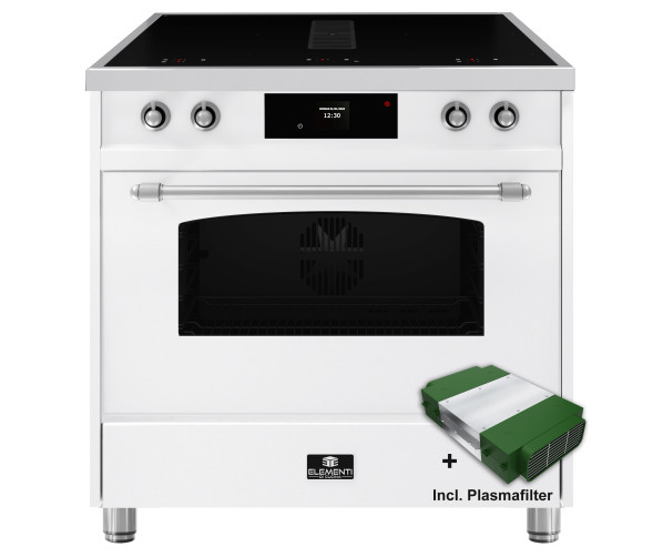 Elementi di Cucina IC9034-WT-IX-S inductie fornuis met afzuiging - wit - klassiek