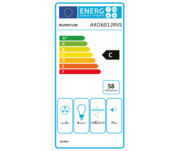 De AKO6012RVS is uitgevoerd met een energieklasse C label