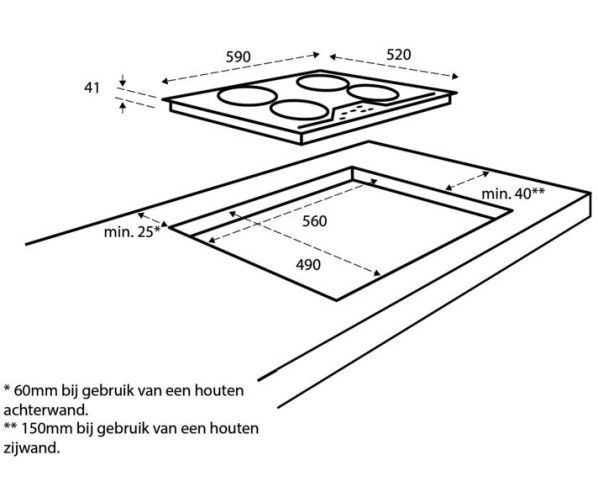Maattekening Inventum IKC6021 keramische kookplaat