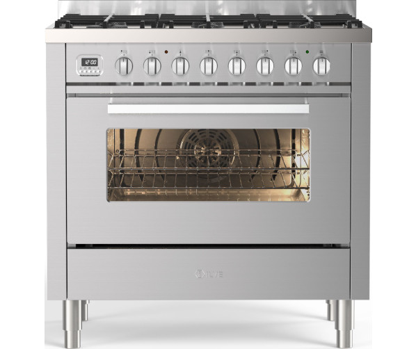 ILVE L096WSCM3/SS gasfornuis roestvrijstaal 90 cm breed met 6 gasbranders