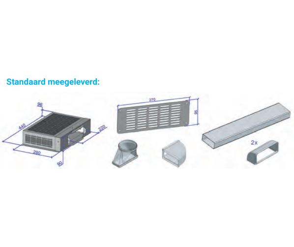 Standaard worden deze accessoires meegeleverd bij de La cottura PRO 58 inbouw inductie kookplaat met downdraft afzuigkap
