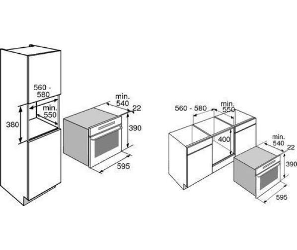Maattekening Atag MA3292C inbouw magnetron grafiet