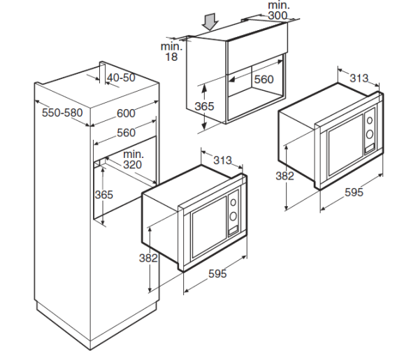 Maattekening Pelgrim MAG527RVS inbouw magnetron