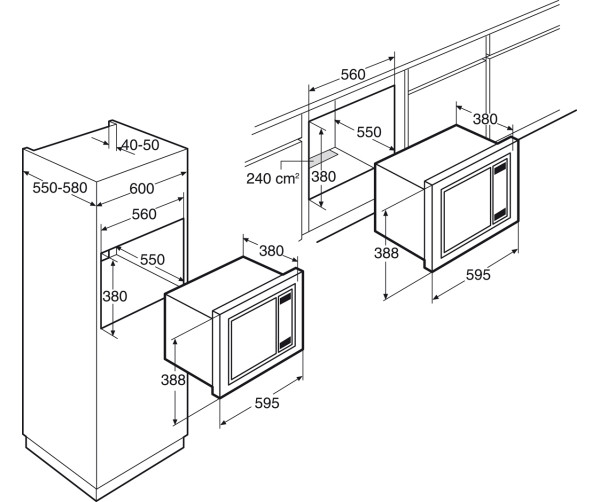 Maattekening Pelgrim MAG536RVS inbouw magnetron