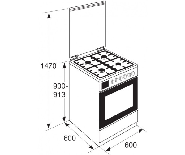 Maattekening Pelgrim PF8211WITA fornuis