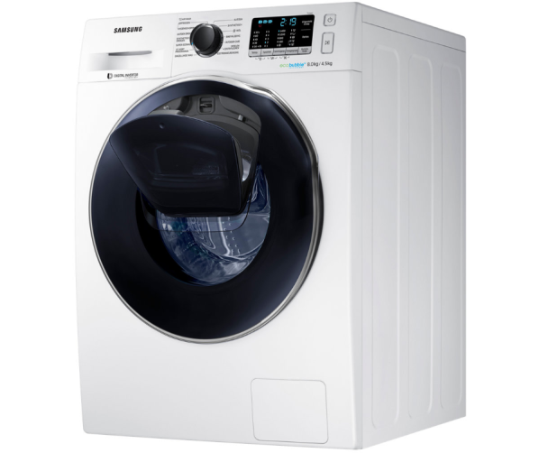 De WD80K5A00OW heeft een vulgewicht van 8 kg. voor wassen en 4,5 kg. voor drogen