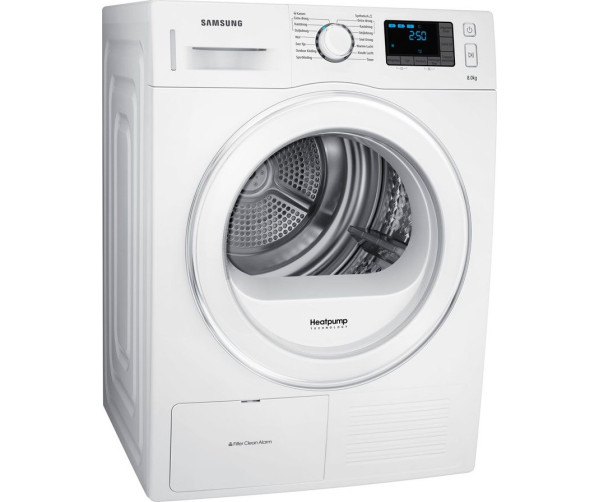 De Samsung DV80H4100CW heeft een rechtsdraaiende deur die omgedraaid kan worden