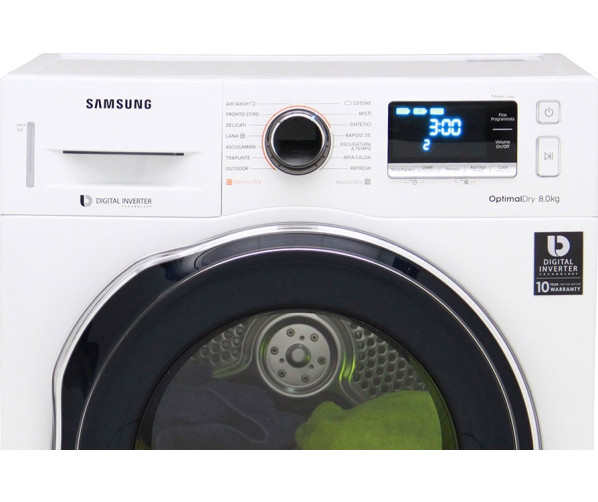 Het bedieningspaneel van de Samsung DV80M6210CW droger warmtepomp