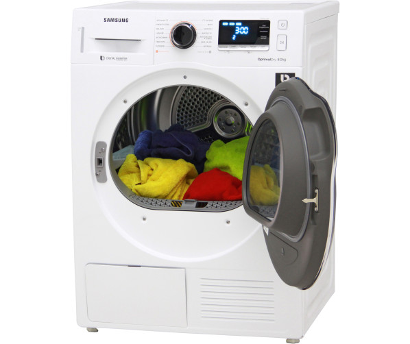 De Samsung DV80M6210CW droger warmtepomp heeft een vulgewicht van 8 kilogram