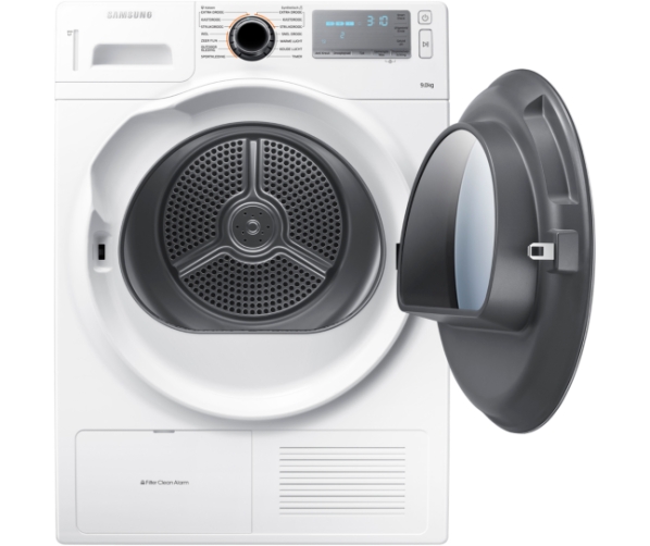 De Samsung DV90H8000HW kan tot 9kg laden