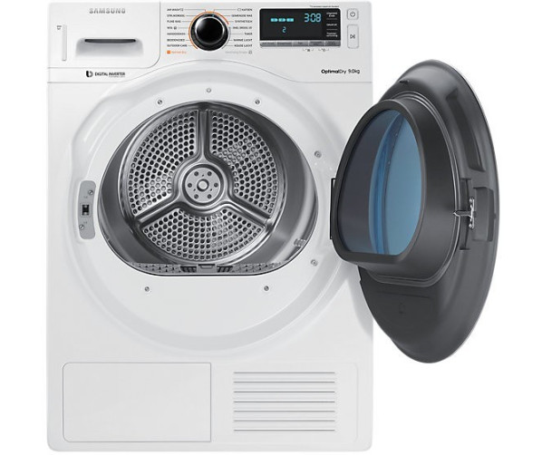 De Samsung DV90M8204AW is uitgevoerd met een rechtsdraaiende deur, maar deze kan desgewenst omgezet worden.