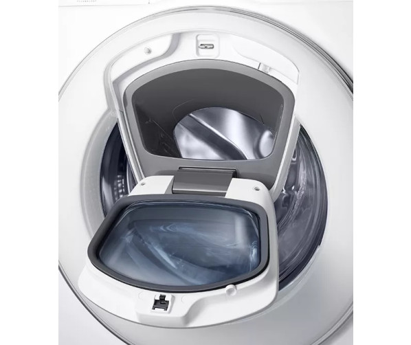 De Samsung WW80K5400WW heeft een luik in de deur waarmee wasgoed achteraf kan worden bijgevuld
