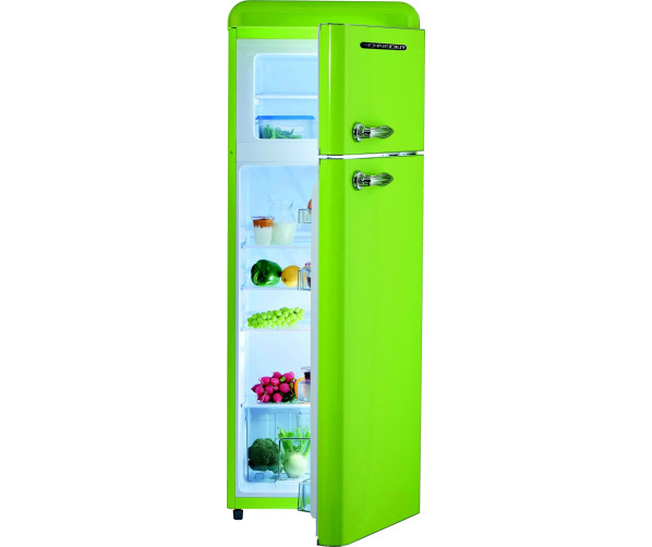 De Schneider SL210 LG DD A++ koelkast limegroen heeft een apart vriesvak bovenin!