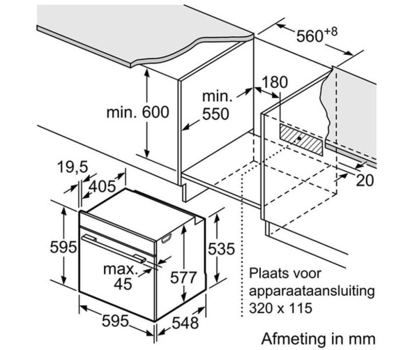 Maattekening Siemens HB673G0S1 inbouw oven