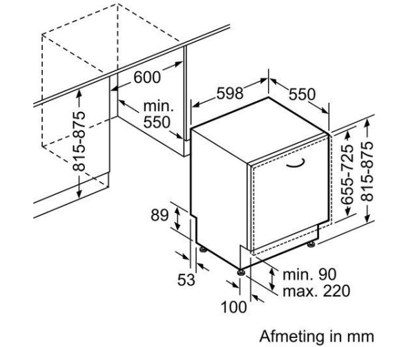 Maattekening Siemens SN69M003NL inbouw vaatwasser