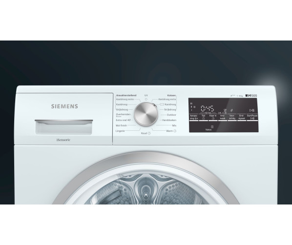 Het bedieningspaneel van de Siemens WT48RT70NL warmtepomp droger