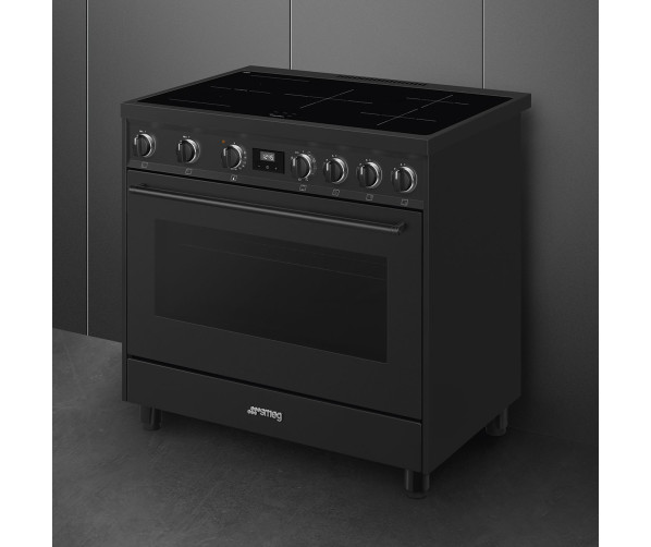 De Smeg C91IEA9 heeft een kaderdeur aan de voorzijde en beschikt over een zwarte stanggreep