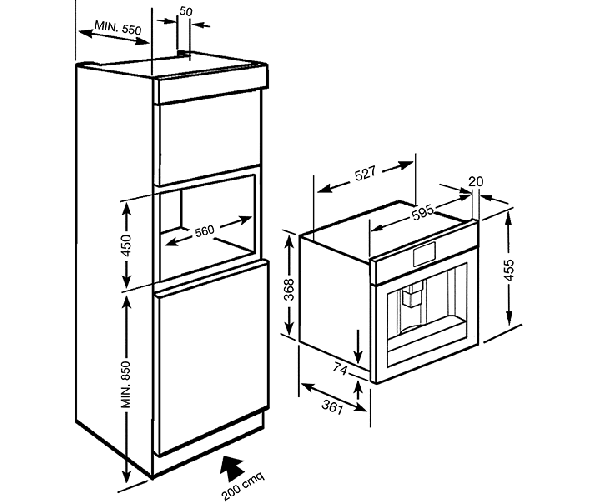 Maattekening Smeg CMS645X inbouw koffiemachine