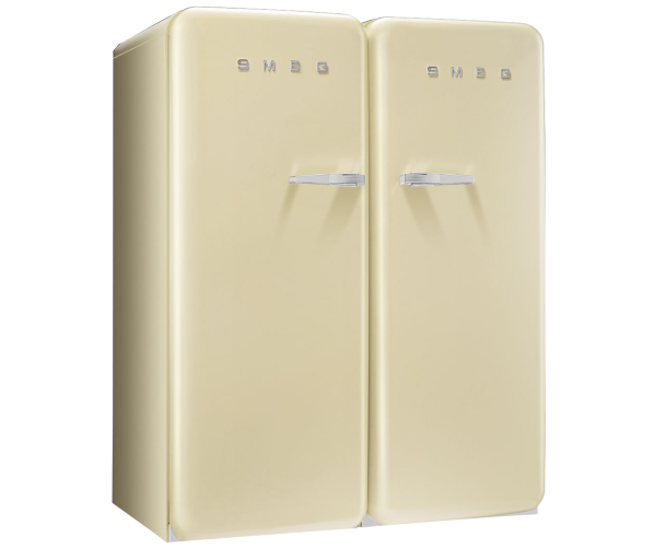 De Smeg CVB20LP1 vriezer van SMEG gecombineerd in een side-by-side set met bijpassende SMEG koelkast