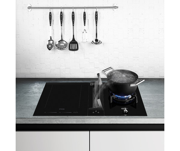 De Smeg KDH12WLD downdraft afzuigkap inbouw past dankzij de compacte grootte in elk aanrecht