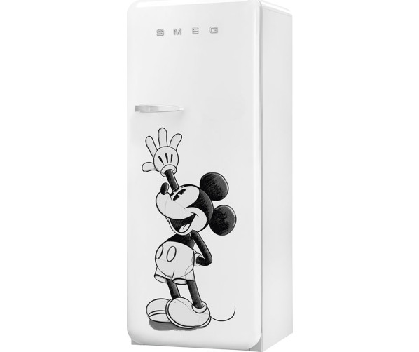 Rondom stralend wit, met unieke opdruk op de deur. Smeg FAB28RDMM5 koelkast - Mickey Mouse
