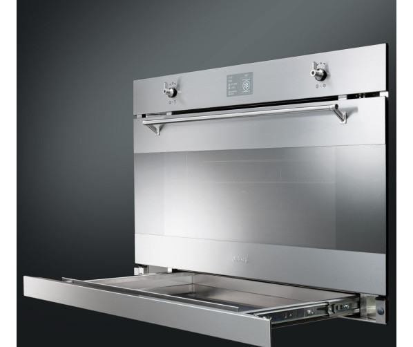 De Smeg SFP3900X inbouw oven is voorzien van een handige opberglade onder de oven
