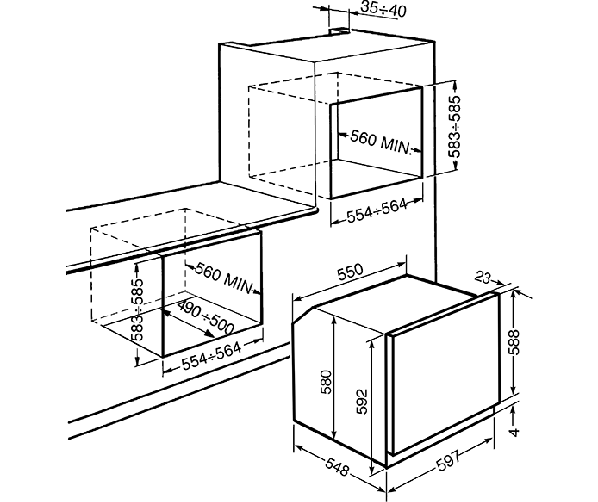 Maattekening Smeg SFP6925NPZ inbouw zwart oven