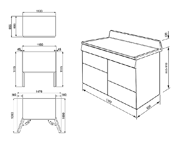 Maattekening Smeg TR4110S1 fornuis zilvermetalic