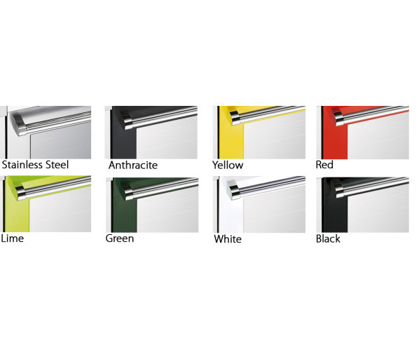 De G9F-6 is leverbaar in de kleuren roestvrijstaal, antraciet, geel, rood, lime, groen, wit en zwart