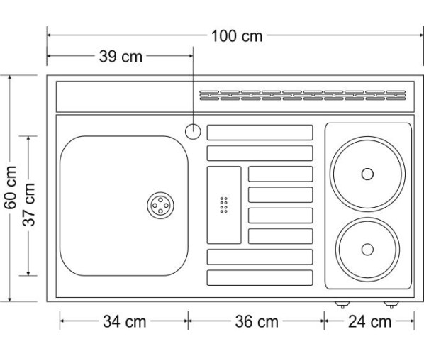 STENGEL minikeuken EASYLINE ME100 (koelkast rechts, kookplaat rechts)