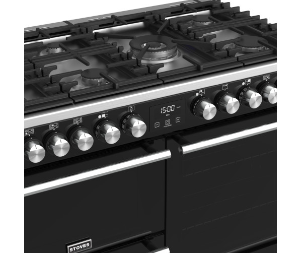 De wokbrander in het midden van het Stoves Precision DX S1000DF EU BK zwart fornuis heeft 4,0 kW vermogen