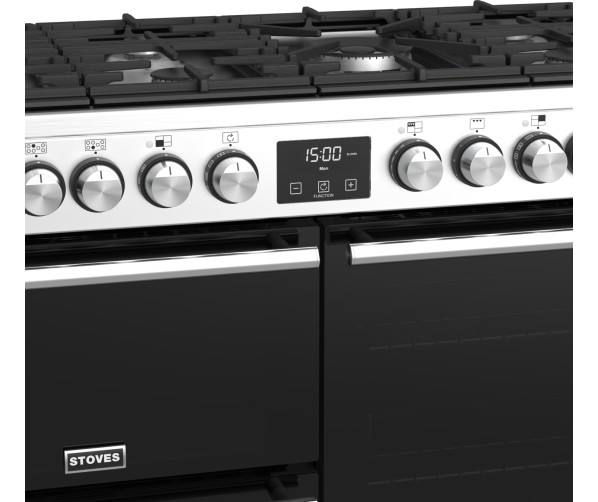 De programmeerbare ovenklok van het Stoves Precision DX S1000DF EU SS rvs fornuis