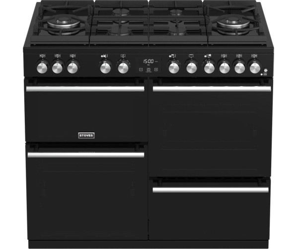 Het Stoves Precision DX S1000DF GTG EU BK zwart fornuis heeft vier verschillende ovens