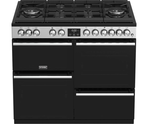 Het Stoves Precision DX S1000DF GTG EU SS rvs fornuis heeft zes branders